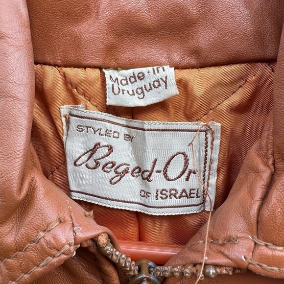 Vintage 1970s Beged-Or of Israel Tan Leather Jacket - Size 12 - Picture 3 of 5